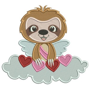 Cute Angel Sloth On The Cloud With Hearts Filled Valentine's Day Machine Embroidery Design Digitized Pattern